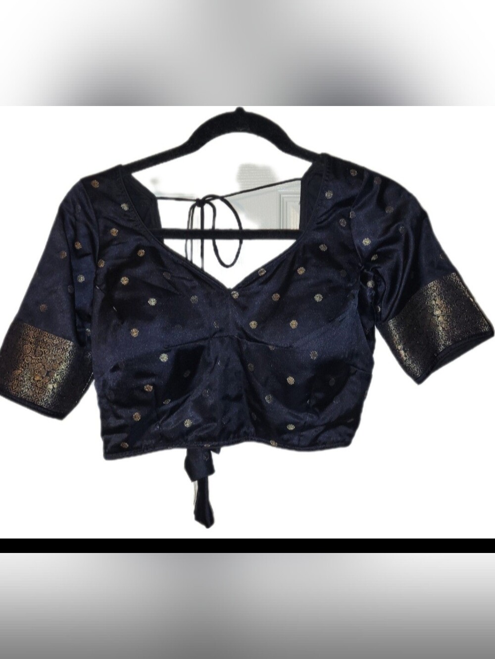 Navy Blue And Gold Cropped Brocade Ready Made Saree Blouse Size Small